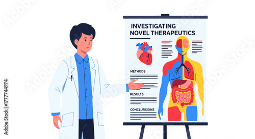 Medical Professional Presenting Research on New Therapeutic Treatments Illustrated