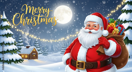 Merry Christmas Santa Claus with Gift Bag