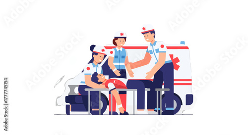 Medical Personnel Responding To Urgent Emergency With Patient In An Ambulance