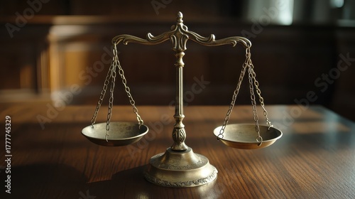 Brass scales of justice tipped representing imbalance