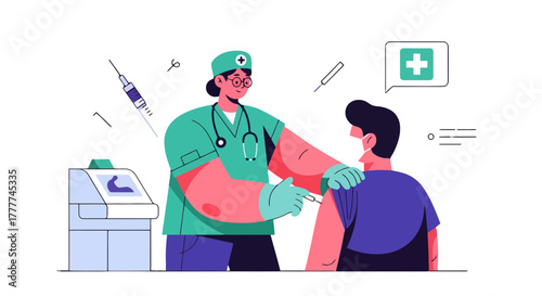 Medical Professional Administering Vaccine Shot to Patient in a Clinical Environment