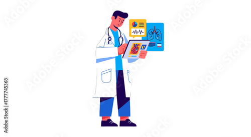 Medical Professional Analyzing Digital Data on Tablet for Patient Diagnosis and Health