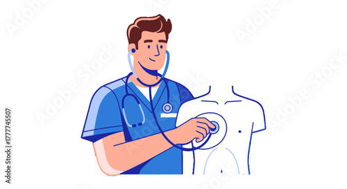 Medical Professional Auscultating Patient's Chest Using Stethoscope Illustration