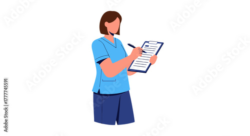 Medical Professional Carefully Documents Information On Clipboard Graphic Illustration Concept
