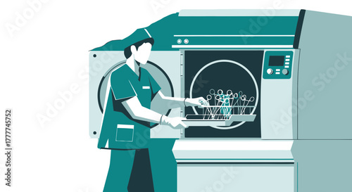 Medical Professional Disinfects Surgical Tools Before Operation Within Sterilization Machine