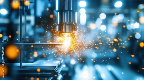 A manufacturing process with a nozzle extruding molten metal
