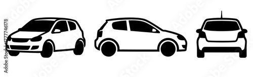 Hatchback car vector icons set front side rear view
hatchback car vector