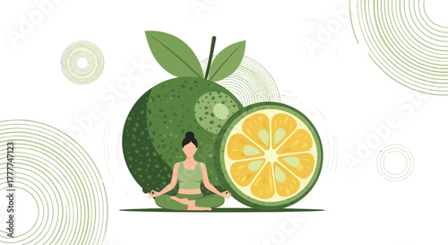 Meditative Woman Beside Citrus Fruit Represents Wellness and Healthy Lifestyle Practices