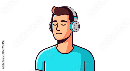Meditative Illustration Depicting Serene Man Listening Music With Headphones