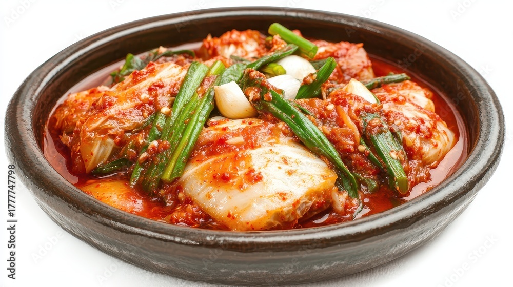 Fototapeta premium Close up of delicious Korean Kimchi in a traditional clay bowl