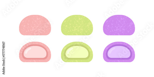 Japanese mochi dessert set. Traditional sweet rice cake. Perfect for Asian food design, packaging, menu decoration, or cute dessert graphics.
