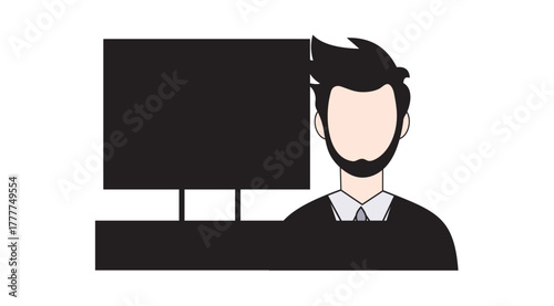 Man Working on Computer Icon: Professional, Office, Freelancer, Tech Support Avatar