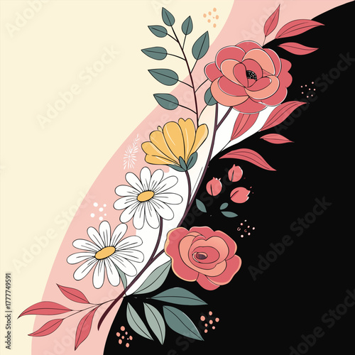 Watercolor mixed floral garland design with botanical elements