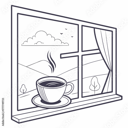A cup of coffee on the windowsill
