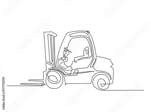 Forklift truck outline draw illustration. Continuous line art drawing of Warehouse Forklift Truck. Editable stroke.