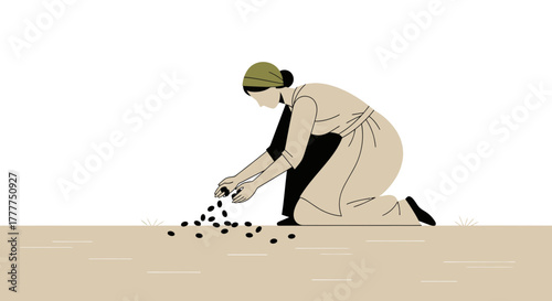 Minimalistic Illustration Of A Person Sowing Seeds In The Earth For Growth And Future