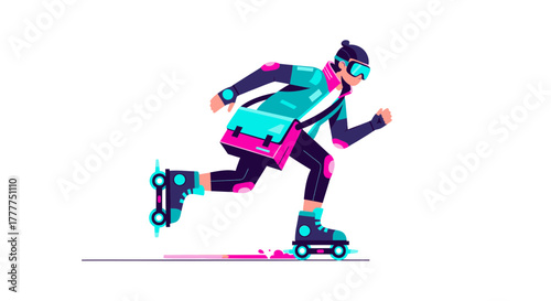 Modern Urban Roller Skater Glides Effortlessly Across The Flat Surface In Vibrant Style