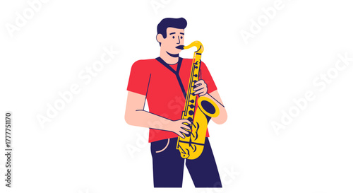 Musician Performing A Solo With His Saxophone Against The Black Backdrop Graphic Illustration