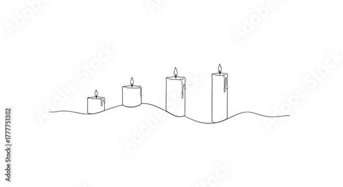 Minimalist line art illustration featuring four lit candles in a row, evoking a sense of calm, tradition, and peaceful holiday anticipation