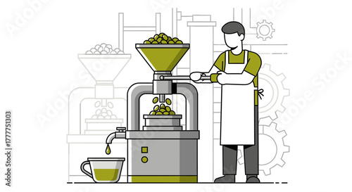Olive Oil Production: Capturing Purity and Flavor Through the Extraction Process Illustration