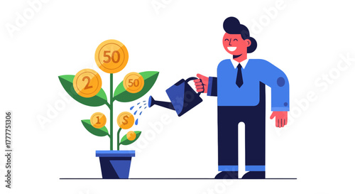 Nurturing Financial Growth Illustration: Planting Seeds of Wealth and Financial Success
