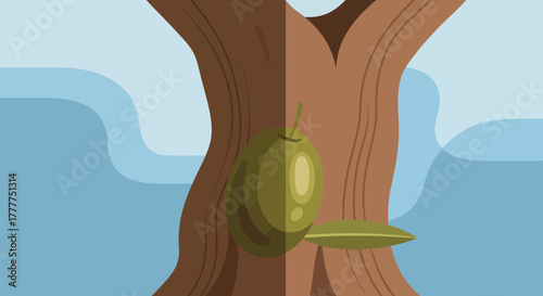 Olive Tree With Ripe Fruits: Minimalist Design Depicting Nature and Abundance