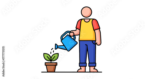 Nurturing Growth: A Person Watering Seedling, Illustrating Gardening, and Cultivation