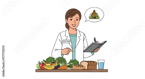 Nutritionist Advising Healthy Eating Habits And Displaying A Balanced Meal Plan Effectively