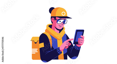 Online Delivery Service Professional Checking Navigation On His Digital Mobile Device