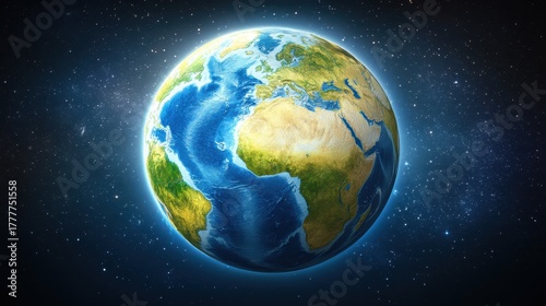 Detailed Earth Globe in Space Showing Continents and Oceans