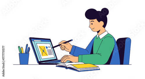 Online Design Creation With Laptop and Digital Pen for Modern Creative Concept