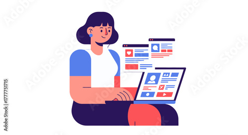 Online Interaction: A Woman Engaged with Social Media on a Modern Laptop Device