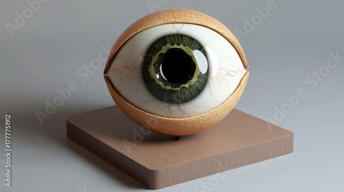 Detailed Model of a Human Eye on a Wooden Base