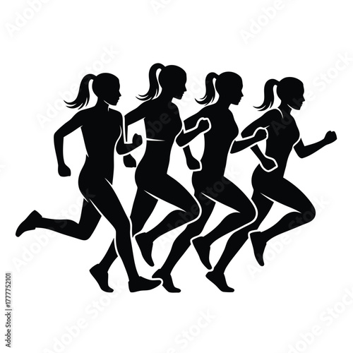 Female Runners group silhouette training for marathon