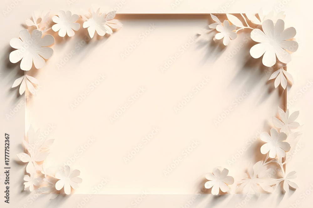 Obraz premium Elegant Paper Cut Out Flowers Frame Background with Pastel Colors and Copy Space