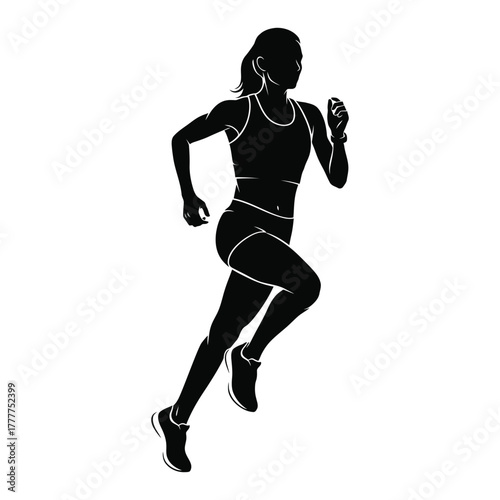 Female Runner athlete mid stride silhouette vector