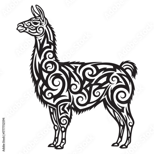 Stylized Llama Silhouette - Farm Animal and Peruvian Culture Symbol