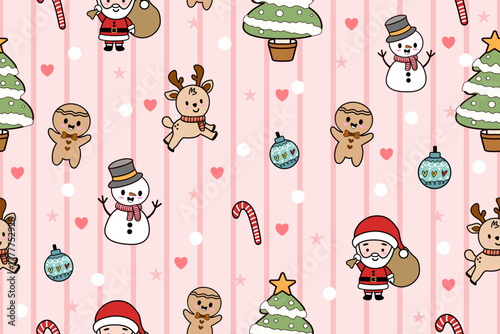 Christmas seamless pattern style flat on a pink background. Bright New Year patern for wrapping paper, print, cover design, fabric.