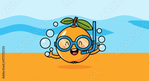 Orange Character Joyfully Diving in the Sea with Snorkel and Goggles for Summer Fun