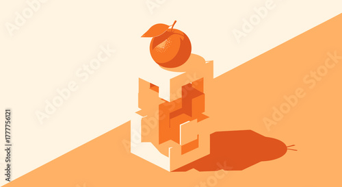 Orange Fruit Abstract Composition Surmounting a Geometric Shape for Visual appeal