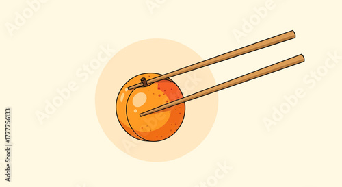Orange Fruit and Chopsticks: A Playful and Whimsical Culinary Illustration