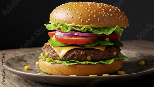 Delicious Vegan Burger with Fresh Ingredients.