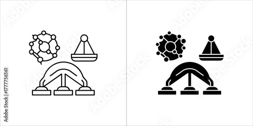 Abstract representation of a molecule and chess pawn on a stand with hands holding it