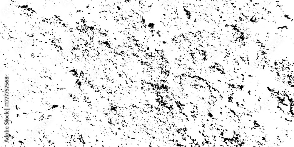 Fototapeta premium Distress urban overlay spotted concrete grain surface grainy noise rust wall grunge black splatter and white background. damaged chalk crack rough ink wall texture. 