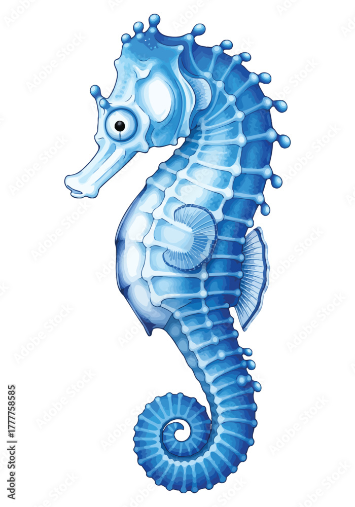 Fototapeta premium Illustration of a blue seahorse in cartoon style