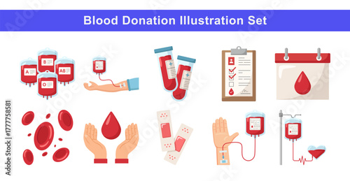 Blood Donation Illustration Set. Vector Pack Collection