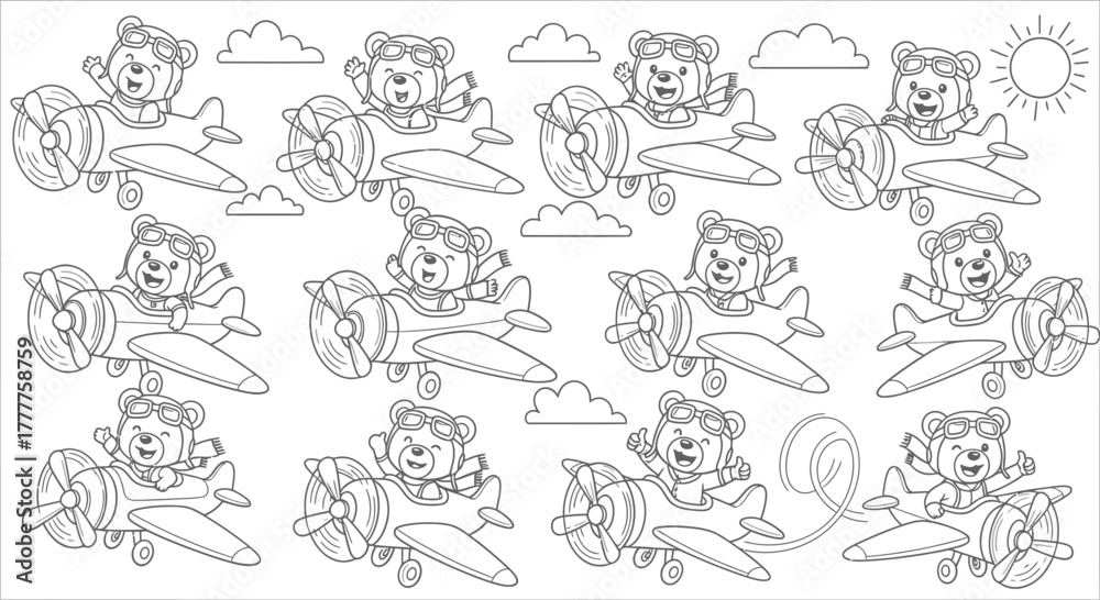 Obraz premium Line art drawing of a mermaid character in various poses isolated on white background