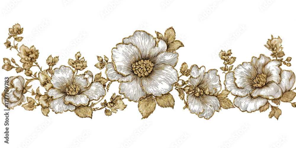 Obraz premium Elegant Gold and Silver Floral Pattern on Transparent Background for Decorative or Fashion Use