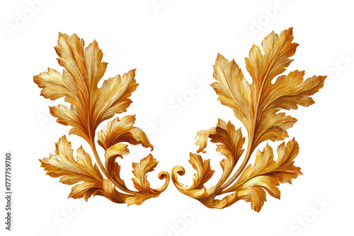 Golden Ornamental Leaf Design on Transparent Background Decorative Flourish