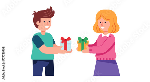People Exchanging Presents Celebrating Joyful Moments on a Unique Seamless Background